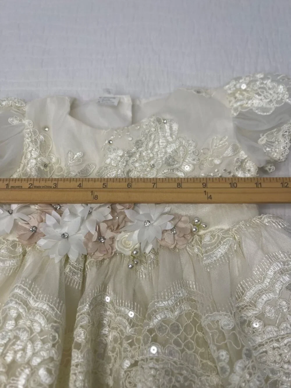 Fancy Flower Girl Toddler 3 Christening Wedding Lacy Dress Baptism Party Ivory